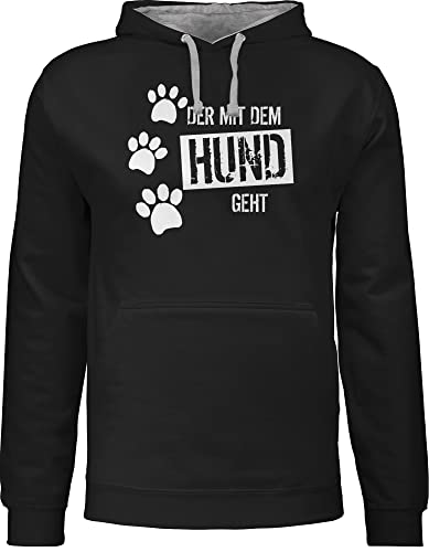 Pullover Herren Frauen Hoodie Kontrast zweifarbig - Geschenk für Hundebesitzer - Der mit dem Hund geht - L - Schwarz/Grau meliert - spruch hunde sprüche hunden hundemotiv hundefans geschenke von Shirtracer