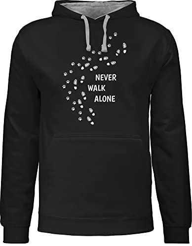 Pullover Herren Frauen Hoodie Kontrast zweifarbig - Geschenk für Hundebesitzer - Never walk alone Pfotenabdrücke - 4XL - Schwarz/Grau meliert - hunde. hundepfotenabdruck polloverer hundefans von Shirtracer