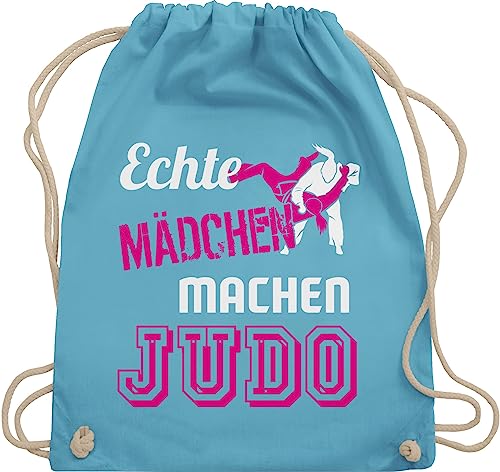 Turnbeutel Rucksack - Kampfsport - Echte Mädchen machen Judo - Unisize - Hellblau - gymsack judotaschen sport sporttasche baumwolle bags sackerl turntasche stoffbeutel sportbeutel stoffrucksack von Shirtracer