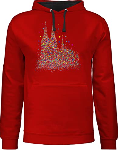 Pullover Herren Frauen Hoodie Kontrast zweifarbig - Karneval & Fasching - Damen - Kölner Dom Konfetti - XL - Rot/Schwarz - karnaval strassenkarneval „fasching“ fasching+verkleidung und köln von Shirtracer