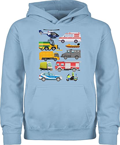 Shirtracer Kinder Hoodie Jungen Mädchen - Traktor Bagger und Co. - Fahrzeuge mit Sirene - 98 (1/2 Jahre) - Hellblau - Pulli Fahrzeug flugzeugen Polizei Hoddy fahrzeugen Pullover ohne bändel von Shirtracer