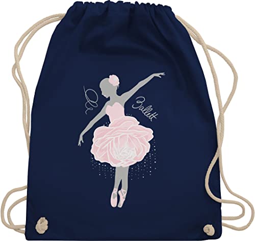 Shirtracer Turnbeutel Rucksack - Kinder Sport Kleidung - Ballerina - grau/rosa - Unisize - Navy Blau - turn tasche geschenk tanzen gym bag kordel baumwolle baumwoll beuteltasche beutel stoff turnen von Shirtracer