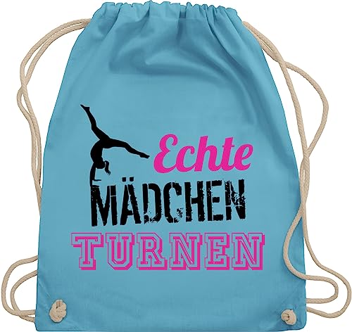 Shirtracer Turnbeutel Rucksack - Kinder Sport Kleidung - Echte Mädchen turnen fuchsia - schwarz - Unisize - Hellblau - beuteltasche turnerin baumwollbeutel turn beutel sportsack sportbeutel baumwolle von Shirtracer