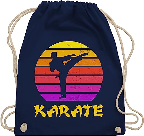 Turnbeutel Rucksack - Kinder Sport Kleidung - Karate Retro Sonne - Unisize - Navy Blau - stoffbeutel baumwolle tasche bags baumwollbeutel turnsack stoffsackerl gym bag turnen beutel turnsackerl von Shirtracer