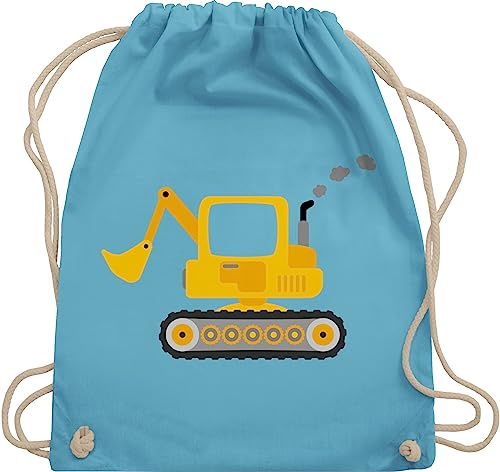 Turnbeutel Rucksack - Kinder Traktor und Co. - Bagger - Unisize - Hellblau - wechselkleidung beutel kindergarten stoffbeutel baumwolle kita sport beuteltasche junge sportbeutel stoff stofftasche von Shirtracer