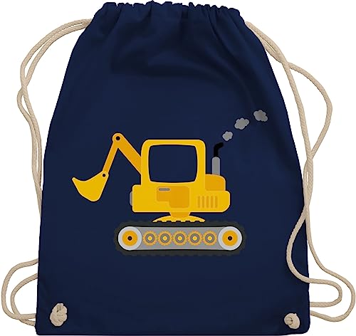 Turnbeutel Rucksack - Kinder Traktor und Co. - Bagger - Unisize - Navy Blau - beutel kindergarten stoffbeutel kordelzug jungen turnsäcke kindergartenrucksack trainingsbeutel wechselsachen kita von Shirtracer