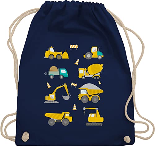 Shirtracer Turnbeutel Rucksack - Kinder Traktor Bagger und Co. - Baustellen Fahrzeuge - Unisize - Navy Blau - beutel mit kordelzug gym bag baumwolle kordel stoff baumwoll stoffbeutel kindergarten von Shirtracer