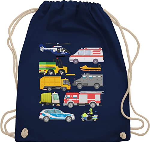 Turnbeutel Rucksack - Kinder Traktor Bagger und Co. - Fahrzeuge mit Sirene - Unisize - Navy Blau - turnen tasche turnsackerl umhängebeutel stoffbeutel stoffrucksack sportbeutel kinderturnbeutel von Shirtracer