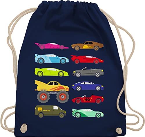 Turnbeutel Rucksack - Kinder Traktor Bagger Co. - Rennwagen und Trucks - Unisize - Navy Blau - sportbeutel baumwolle gym bag tasche turnsack stoffbeutel mit kordelzug stofftasche stoffrucksack von Shirtracer