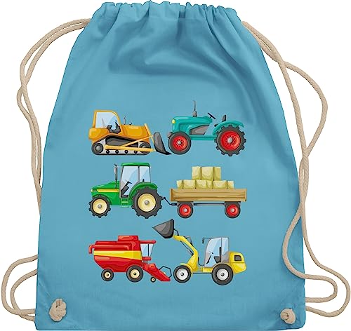 Shirtracer Turnbeutel Rucksack - Kinder Traktor Bagger und Co. - Traktoren - Unisize - Hellblau - juterucksäcke kita beutel junge fahrzeug gymsack kindergartentasche beutelrucksäcke kinderrucksack von Shirtracer