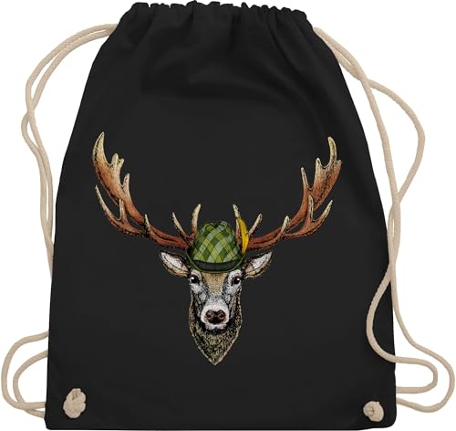 Turnbeutel Rucksack - Kompatibel mit Oktoberfest Tasche - Jagdhirsch Hirsch Jäger Jägerin Geschenk - Unisize - Schwarz - trachten beutel trachtenrucksack bayrische juterucksäcke trachtentaschen von Shirtracer