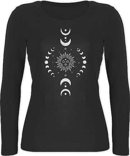 Langarmshirt Damen - Yoga Namaste Mandala Chakra Mondphase - XL - Schwarz - Yoga-Langarmshirt Meditation mondphasen Langarm yogawear Joga Geschenke Tshirt Shirt Alles für spirituell Fans lang von Shirtracer