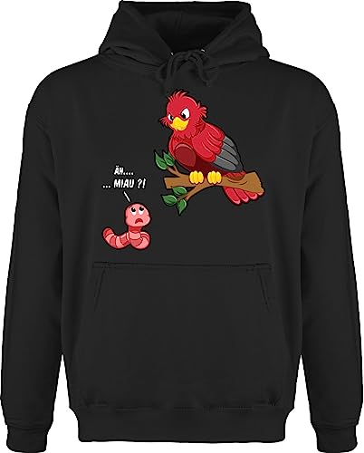 Hoodie Herren Pullover Männer - Manga & Comic Zubehör - Äh Miau - Lustiger Spruch - Vogel und Wurm - 5XL - Schwarz - hoodies hoddies/pullies oberteile hoodies/pullis kaputzenpuloverer äh pulli von Shirtracer