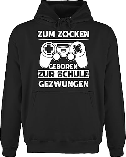 Shirtracer Hoodie Herren Pullover Männer - Nerd Geschenke - Zum zocken geboren Schule gezwungen - L - Schwarz - Kapuzenpullover sprüche Gamer nerdige jugendzimmer Pulli zocker Geschenk Computer Nerds von Shirtracer