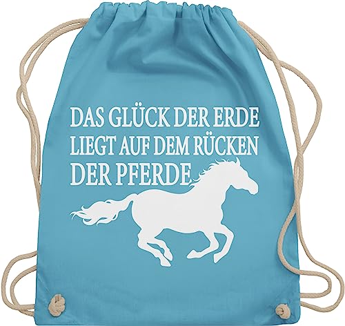 Turnbeutel Rucksack - Taschen - Das Glück der Erde liegt auf dem Rücken der Pferde - Unisize - Hellblau - pferdesprüchen tasche geschenk für mädchen mit pferden reitsport beutel stallbeutel von Shirtracer