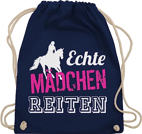 Turnbeutel Rucksack - Pferde - Taschen - Echte Mädchen reiten - Unisize - Navy Blau - pferd reiterzubehör juterucksack reitrucksack für reiter reit sprüche pferdesprüche stoffturnbeutel ridebag von Shirtracer