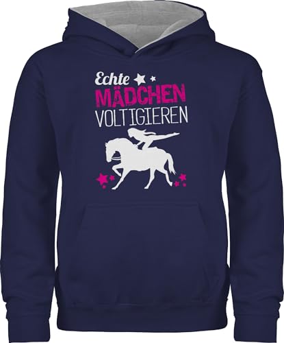 Shirtracer Pullover Kinder Hoodie Jungen - Pferd Pferde - Echte Mädchen voltigieren - 128 (7/8 Jahre) - Navy Blau/Grau meliert - pferdegeschenk kinderkleidung pferdegeschenke Huddy Horses polower von Shirtracer