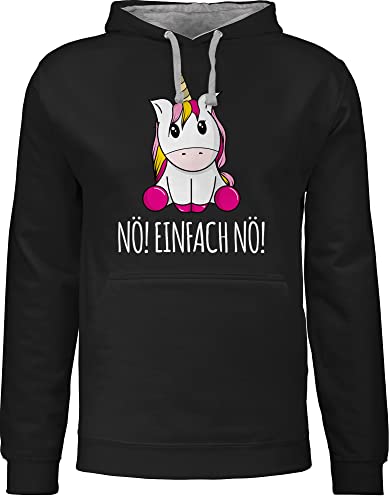 Pullover Herren Frauen Hoodie Kontrast zweifarbig - Einhörner - Damen - Nö Einfach Nö Einhorn - 4XL - Schwarz/Grau meliert - hoodies mit kapuze huddis oberteil polloverer pulli männer hoddies von Shirtracer