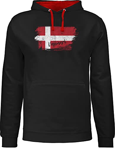 Pullover Herren Frauen Hoodie Kontrast zweifarbig - Fußball EM WM - Dänemark Vintage - 5XL - Schwarz/Rot - fussball 2024 flagge em-fanartikel fußball-fanartikel fußballer country em- fanartikel von Shirtracer