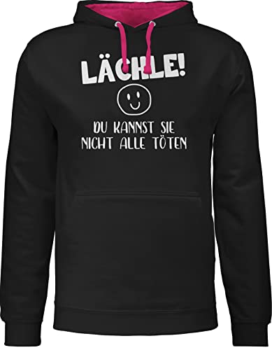 Shirtracer Pullover Herren Frauen Hoodie Kontrast zweifarbig - Sprüche Statement mit Spruch - Lächle du Kannst sie Nicht alle töten Emoticon weiß - L - Schwarz/Fuchsia - Pulli Damen Hoody Kapuze von Shirtracer