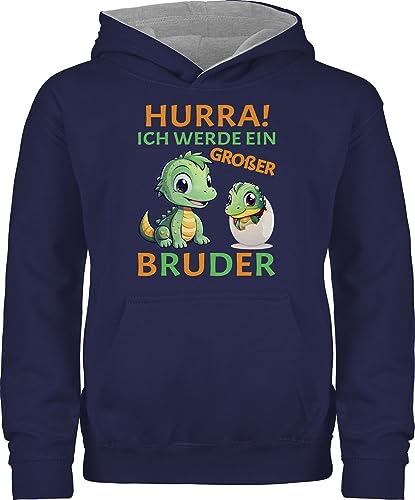 Pullover Kinder Hoodie Jungen Mädchen - Hurra endlich großer Bruder - Ich werde großer Bruder - Ich bin großer Bruder - 104 (3/4 Jahre) - Navy Blau/Grau meliert - 2024 geschenke geschenk grosser von Shirtracer