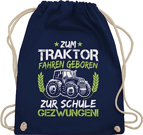 Turnbeutel Rucksack - Schulanfang & Einschulung Geschenk - Zum Traktor fahren geboren zur Schule gezwungen Grün/Weiß - Unisize - Navy Blau - beutel lustige geschenke schulkind kind 2024 1 klasse von Shirtracer