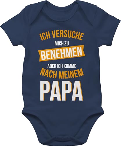 Baby Body Junge Mädchen - Sprüche - Versuche mich zu benehmen komme nach Papa - 3/6 Monate - Navy Blau - babykleidung babybody vatertag bodys für babys mit sprüchen lustige babygeschenke papas von Shirtracer