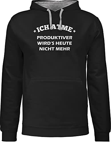 Pullover Herren Frauen Hoodie Kontrast zweifarbig - Sprüche Statement mit Spruch - Ich atme Produktiver wird es heute nicht mehr - 5XL - Schwarz/Grau meliert - geschenk zur einschulung pulli von Shirtracer