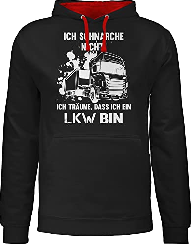 Shirtracer Pullover Herren Frauen Hoodie Kontrast zweifarbig - Sprüche Statement mit Spruch - Ich schnarche Nicht ich Bin EIN LKW - XL - Schwarz/Rot - sprüchen pullis Drauf Damen spruechen Pulli von Shirtracer