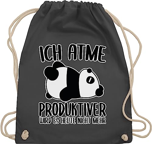 Shirtracer Turnbeutel Rucksack - Sprüche Statement Spruch - Ich atme produktiver wird es nicht mehr mit Panda - weiß - Unisize - Dunkelgrau - kordelzug lustige sportbeutel damen witzige tasche von Shirtracer