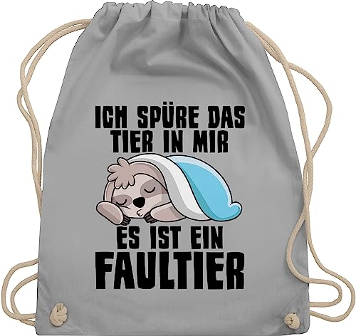 Turnbeutel Rucksack - Sprüche Statement mit Spruch - Ich spüre das Tier in mir es ist ein Faultier - Unisize - Hellgrau - spruch. sportbeutel damen sprüchen geschenk zur einschulung sporttasche von Shirtracer