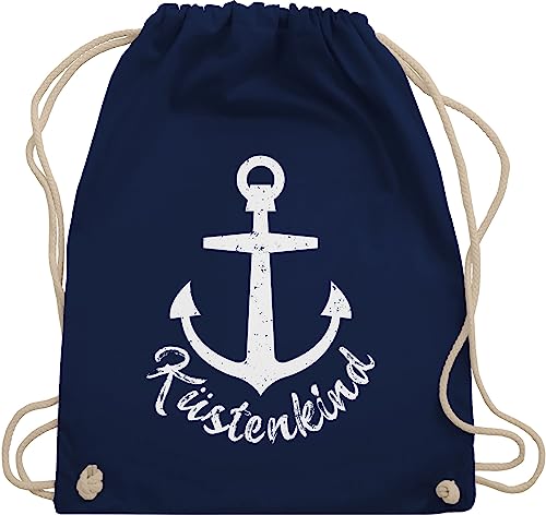 Turnbeutel Rucksack - Sprüche Statement - Küstenkind mit Anker - weiß - Unisize - Navy Blau - sportbeutel groß beutel kinder bags stoffrucksack bag turnen tasche stoffsackerl taschen turnsack von Shirtracer