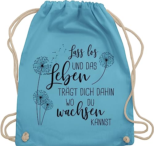 Turnbeutel Rucksack - Sprüche Statement - Lass los Pusteblumen - Schwarz - Unisize - Hellblau - beutel mit kordelzug turnen tasche gym bag baumwolle kordel kinder stoff baumwoll turn statements von Shirtracer