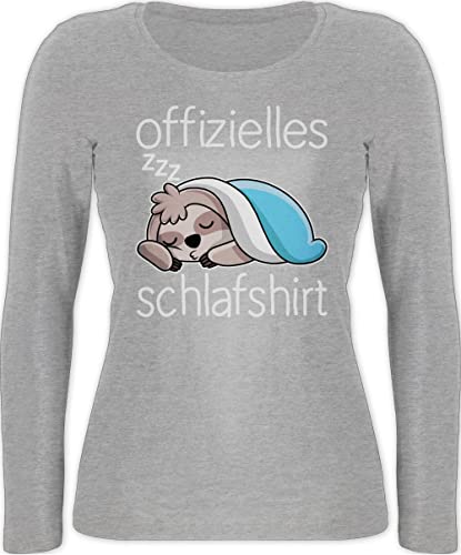 Langarmshirt Damen - Sprüche Statement - Offizielles Schlafshirt mit Faultier - weiß - S - Grau meliert - Langarm Oberteil schlafen t-Shirt Schlaf offizielle Tshirt Shirt Mein nachtshirt von Shirtracer