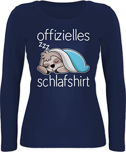 Langarmshirt Damen - Sprüche Statement - Offizielles Schlafshirt mit Faultier - weiß - XL - Marineblau - faultier, Langarm nachtshirt Schlaf t-Shirt schlafen offizielle Tshirt Oberteil Mein Shirt von Shirtracer