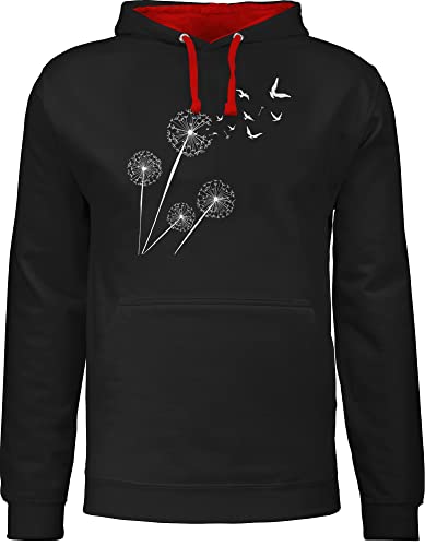 Shirtracer Pullover Herren Frauen Hoodie Kontrast zweifarbig - Sprüche Statement - Pusteblume Löwenzahn - L - Schwarz/Rot - Pulli Damen Kleidung männer Kordel Langarm Kapuzen mit Kapuze Hoody pullis von Shirtracer