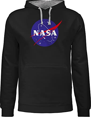 Pullover Herren Frauen Hoodie Kontrast zweifarbig - Sprüche Statement - Nasa Meatball Logo - 3XL - Schwarz/Grau meliert - hoody damen mit kapuze geschenk zocker pulli kapuzenpullover zweifarbiger von Shirtracer