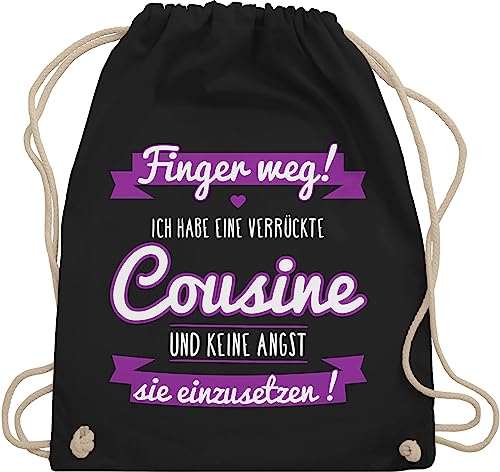 Turnbeutel Rucksack - Statement Sprüche Kinder - Ich habe eine verrückte Cousine lila - Unisize - Schwarz - spruch cousin beutel spruche cousinen kinderbeutel sprüchen finger weg beuteltasche von Shirtracer