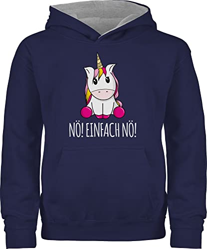 Shirtracer Pullover Kinder Hoodie Jungen Mädchen - Einhörner - Nö Einfach Nö Einhorn - 152 (12/13 Jahre) - Navy Blau/Grau meliert - kinderhoodies nur polower nö! Jungs Pulli mit einhörnern von Shirtracer