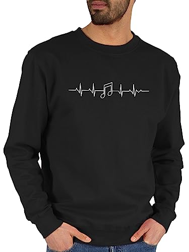 Sweater Pullover Sweatshirt Herren Damen - Symbol und Zeichen Outfit - Herzschlag Musik Note - M - Schwarz - noten musiknote music mit nòte motiv festival sweatshirts musikschule pulli musiknoten von Shirtracer