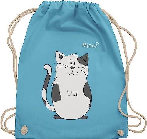 Turnbeutel Rucksack - Tiermotiv Animal Print - lustige Katze - Unisize - Hellblau - katzenmotiv stoffbeutel tier kinderrucksack tiere tiermotive kinder katzenliebhaber sportbeutel mit tieren von Shirtracer