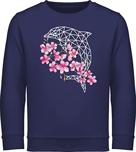 Shirtracer Sweatshirt Kinder Pullover für Jungen Mädchen - Tiermotiv Animal Print - Delfin mit Blumen - 152 (12/13 Jahre) - Navy Blau - Animals delfinen Hoodies tiermotive kinderpullover tiermotiven von Shirtracer