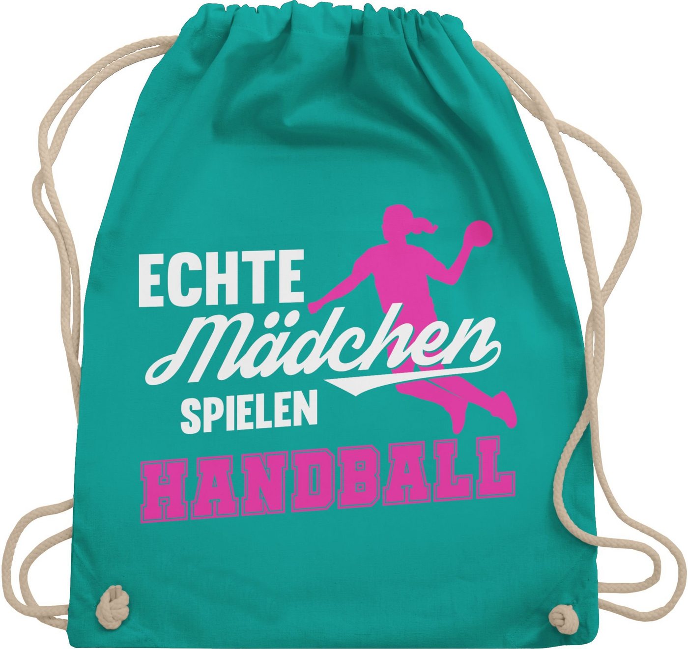 Shirtracer Turnbeutel Echte Mädchen spielen Handball weiß / fuchsia, Kinder Sport Kleidung von Shirtracer