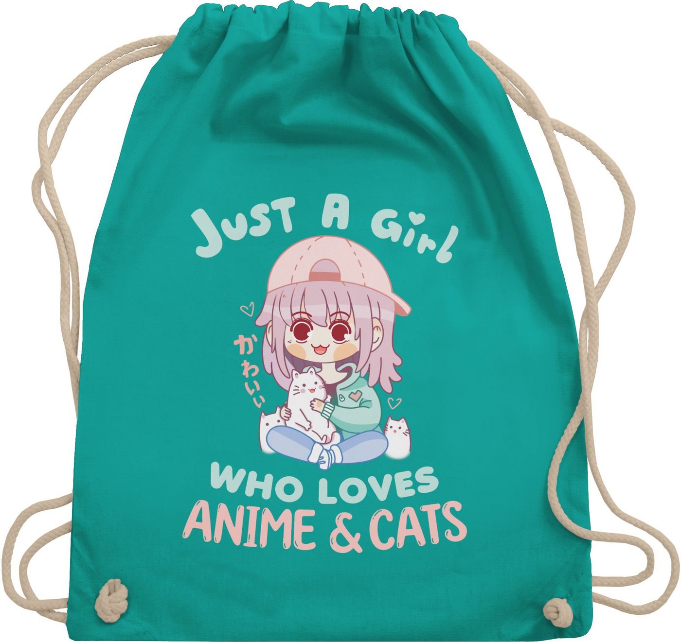 Shirtracer Turnbeutel Just a girl who loves anime & cats kawaii chibi, Anime Geschenke von Shirtracer