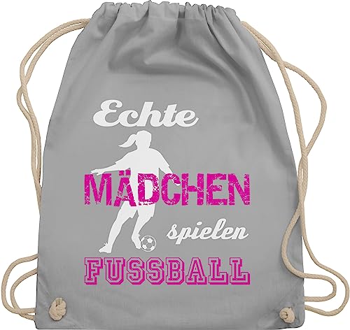 Shirtracer Turnbeutel Rucksack - Fussball EM 2024 - Echte Mädchen spielen Fußball - Unisize - Hellgrau - turn beutel geschenke sportbeutel baumwolle sprüche turntasche baumwollrucksack rucksackbeutel von Shirtracer