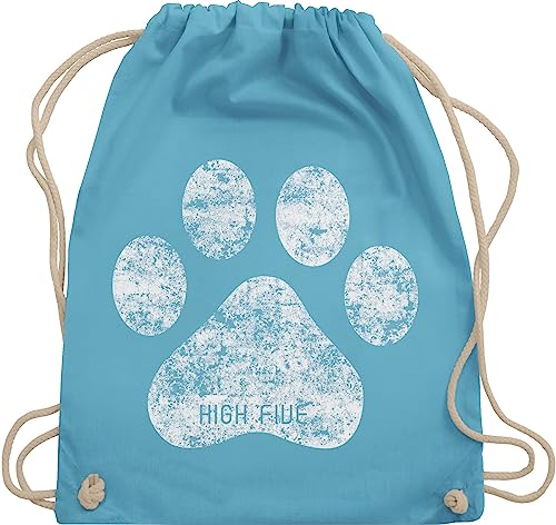 Turnbeutel Rucksack - Geschenk für Hundebesitzer - High Five Hunde Pfote - Unisize - Hellblau - animal stoffbeutel mit kordelzug hundegeschenke uni baumwolle tiermotive kinder kordel tiermotiven von Shirtracer