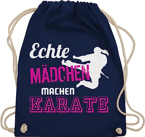 Turnbeutel Rucksack - Kampfsport - Echte Mädchen machen Karate - Unisize - Navy Blau - sport beuteltasche beutel kinder stoffsackerl tasche sporttasche taschen bags turnsack turnsäckchen von Shirtracer