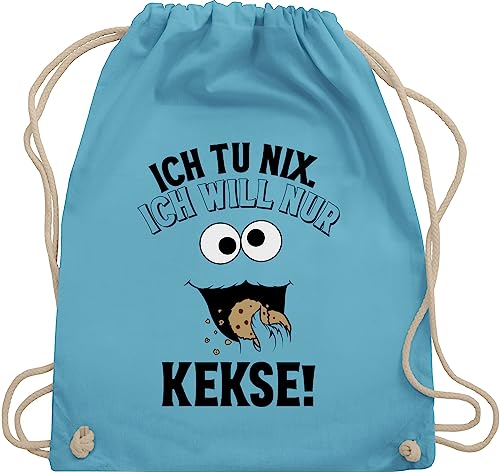 Shirtracer Turnbeutel Rucksack - Karneval & Fasching Taschen - Ich tu nix Ich will nur Kekse - Keksmonster - Unisize - Hellblau - kinderturnbeutel jungen karnevalsbeutel faschings keks stoffrucksack von Shirtracer