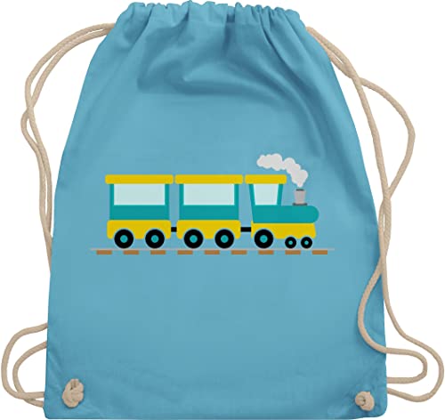 Turnbeutel Rucksack - Kinder Traktor Bagger und Co. - Eisenbahn - Unisize - Hellblau - stoffbeutel baumwolle kindergarten stofftasche stoffsackerl beuteltasche beutel stoff turnsackerl backgym von Shirtracer