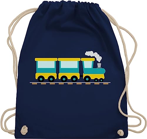 Turnbeutel Rucksack - Kinder Traktor Bagger und Co. - Eisenbahn - Unisize - Navy Blau - stoffbeutel kindergarten eisenbahnen sportbeutel stoff jungen sport beutel kinderturnbeutel kinderbeutel von Shirtracer